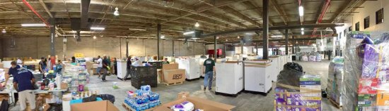 Roosevelt Islanders, All Ages, Pitch In for Puerto Rico Warehouse full of goods ready to be set up for transport to Puerto Rico.